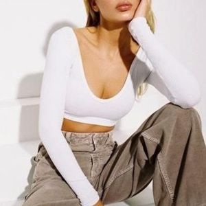 White UO long sleeve crop top